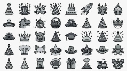 Corporate Collection of Minimalist Black and White Party Celebration and Holiday Icons for Presentations Websites and Marketing Materials © Desi