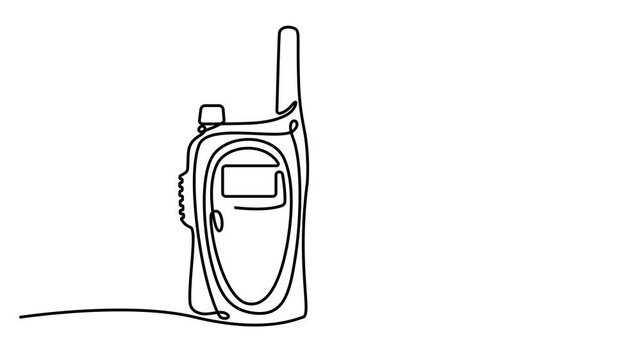  Animated self drawing of continuous @ one line drawing of a portable walkie talkie radio device. Full length one line animation. 4K video