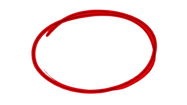 Circle marker with drawing effect, hand drawn circle marker white screen, red marker white screen pen style, Red Circle Highlighter Scribble Animation.