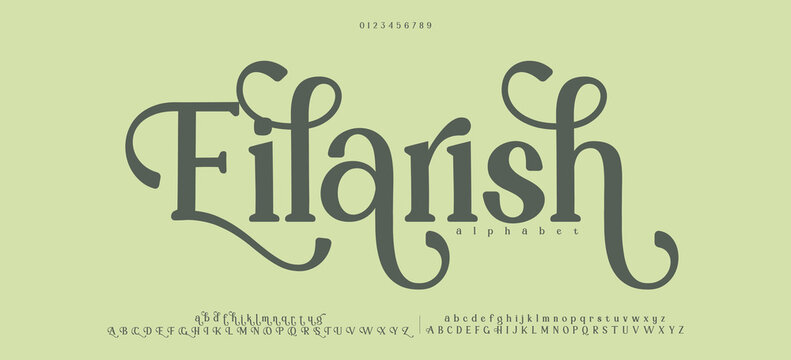 Eilarish, Elegant, script font, Uppercase Lowercase and Number. Classic Lettering Minimal Fashion Designs. Typography modern bold ,decorative vintage concept. vector illustration