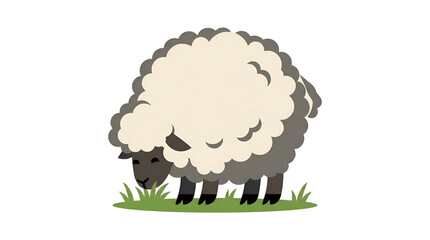 Obraz premium Cute fluffy sheep with thick fur coat vector grazing on grass