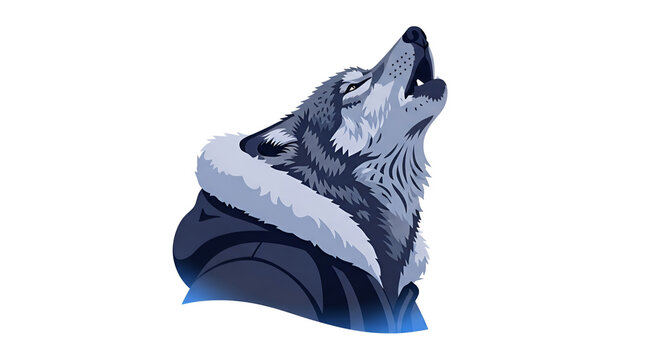Howling wolf character wearing winter parka fur coat vector