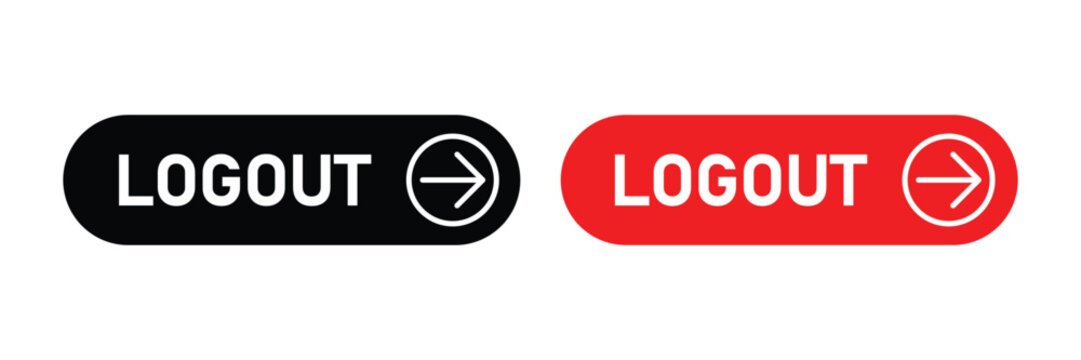 Modern flat design logout button icons with arrow in black and red
