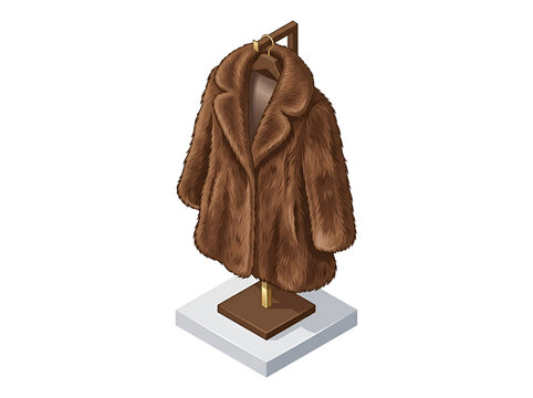Luxury Brown Fur Coat Vector on Hanger Stand