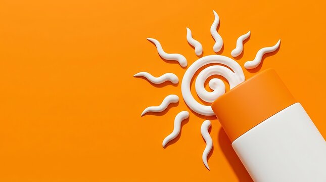 Sunscreen cream squeezed in the shape of a sun next to a tube on a bright orange background sun protection and summer skincare concept