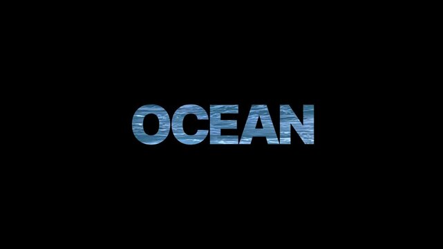 Text overlay of the word OCEAN with water texture and ripple effect