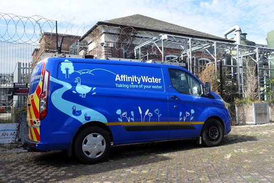 Affinity Water Ford Transit van parked at the historic Amersham Pumping Station located on London Road in Old Amersham, Buckinghamshire