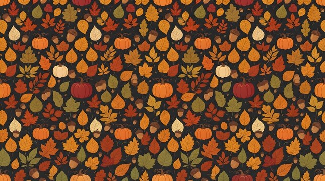 Festive thanksgiving background autumn leaves pumpkins acorns seamless pattern