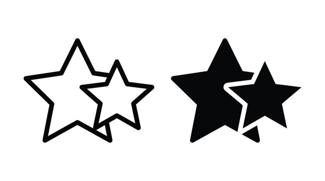 Two stylistic star shapes in outline and solid black icon designs with silhouette abstract decoration astronomy minimalist illustration geometry background isolated
