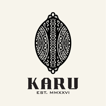 Ornate Tribal Emblem Design with Karu Text Logo Vector Design Inspiration