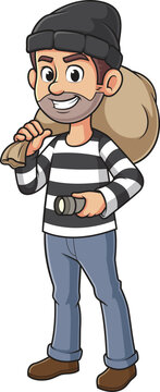 Cartoon thief with flashlight vector illustration