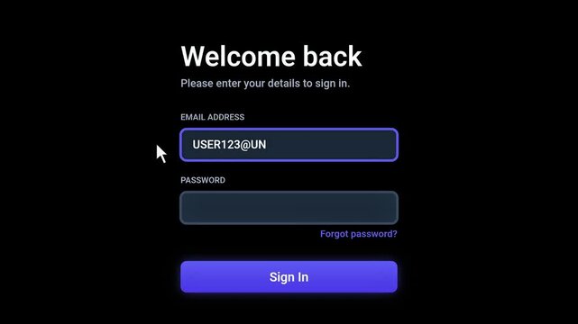 Digital Login Sequence - User Enters Credentials, Clicks Sign In, Success Animation
