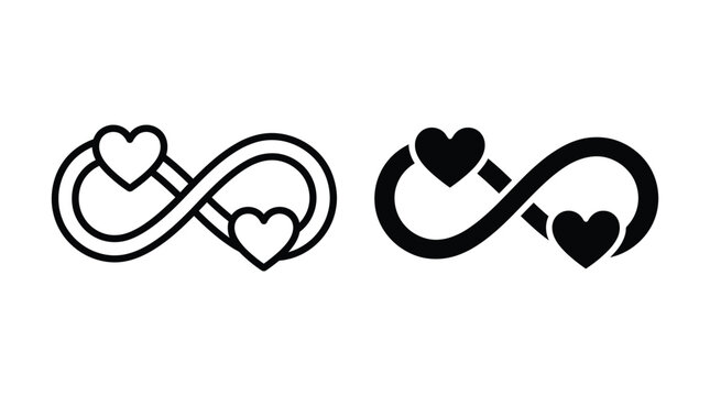 Infinity symbols with stylized heart icons representing eternal love or connection infinity connection silhouette abstract affection relationship valentines marriage