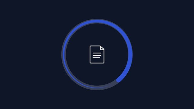 Minimal animated circular progress ring with a document icon on a dark background. Modern motion graphic for file management, document processing, storage, loading, and technology interfaces.