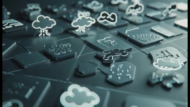 Abstract Tech Cloud Icons Grid, Digital Data, Technology Concept