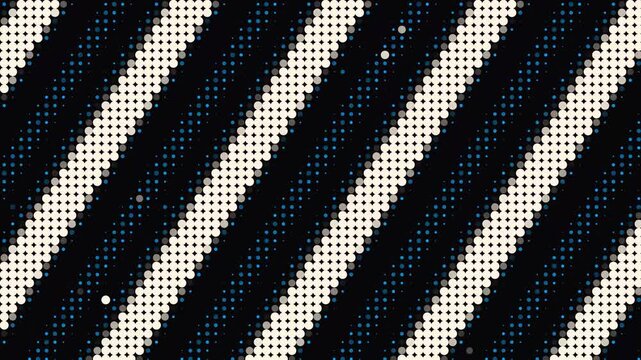 Abstract diagonal halftone dot pattern with glowing white and blue stripes on a dark background