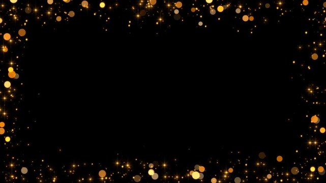 border frame with golden glitter shiny stars and bokeh lights alpha channel animation, luxury holiday christmas and new year social media motion design element