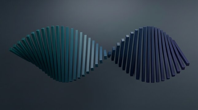 Abstract DNA double helix structure, 3D geometric wave of blue and teal blocks, futuristic science and technology concept background