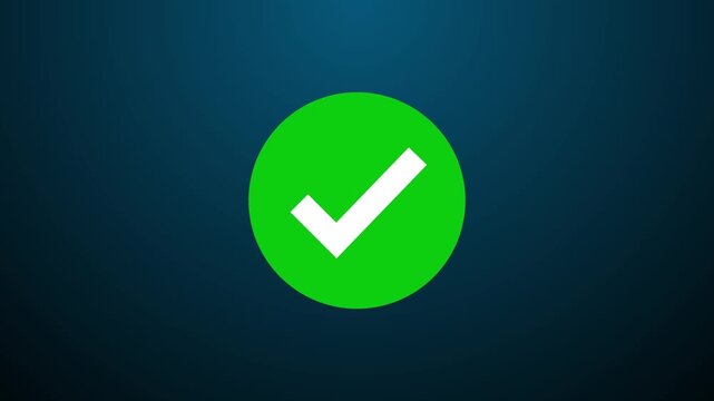 Animated Green Check Mark Icon for Correct Approved Success Yes Right Choice Selection True Dark Blue Background Loop
