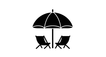 Beach Umbrella And Deck Chairs Silhouette parasol © MDHOJAIFA