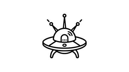 Retro flying saucer outline icon, UFO spaceship vector illustration © Iya