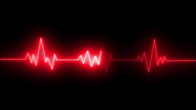 neon line Human heart with digital red and blue heart pulse line. Illustration of the heartbeat and pulse rate signal of an abstract neon energy. on dark background with. Heart health, concept  4k.