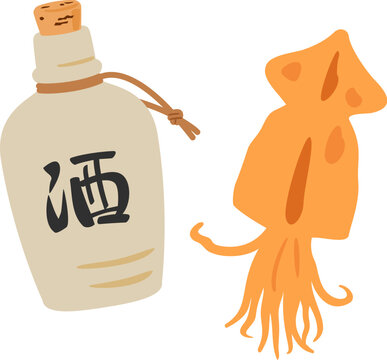 陶器の酒瓶とスルメイカ