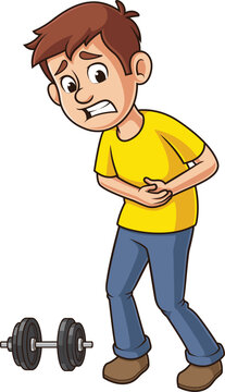 Cartoon caucasian man hernia pain vector illustration