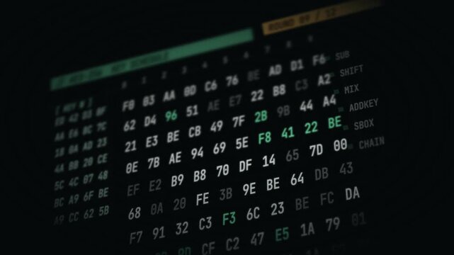 3D rendering of hexadecimal code and low-level programming concepts in a zoomed diagonal angle for software reverse engineering