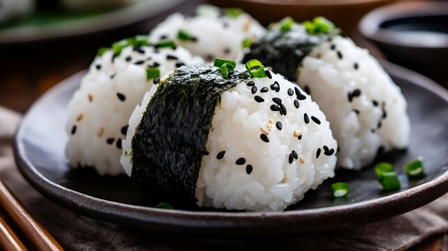sushi on a black plate