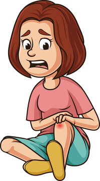 Cartoon caucasian woman with injured leg vector illustration
