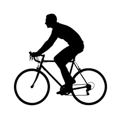 Obraz premium Black silhouette of a man riding a road bicycle isolated on transparent background, Vector
