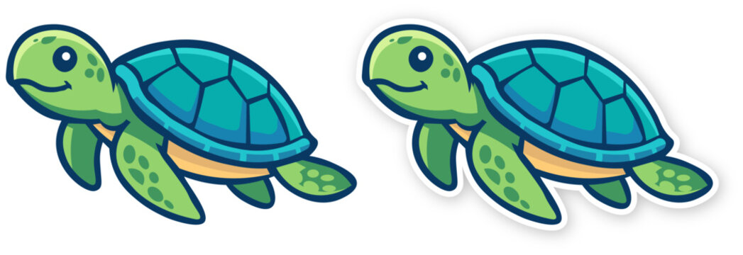 Playful Swimming Green Sea Turtle Character Clip Art for Ocean and Marine Projects