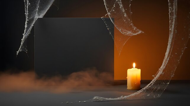 Mysterious candle flame beside broken glass with smoke effect