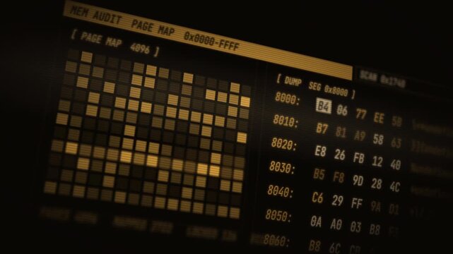 Low level programming and reverse engineering with 3D hexadecimal code display in zoomed diagonal angles