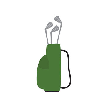 Isolated Green Golf Bag with Clubs Flat Vector Icon