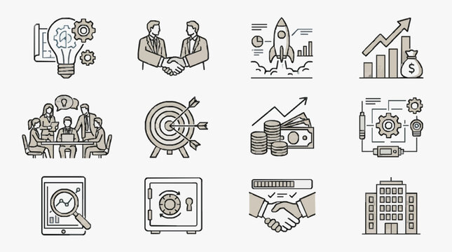 Business Growth and Team Collaboration Icons.