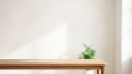 Fototapeta premium Soft natural light bathes a wooden table's edge