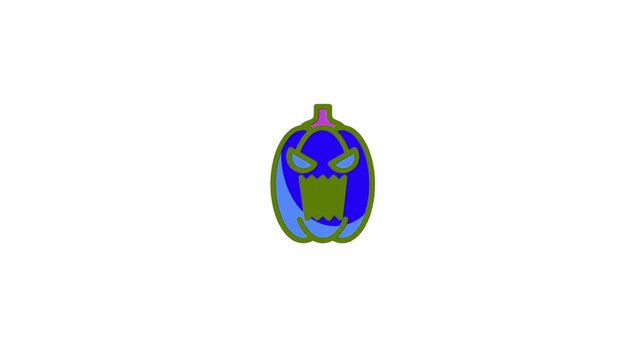 Animated Green Spooky Halloween Pumpkin Icon Jack O Lantern Scary Face Evil Character White Background Loop