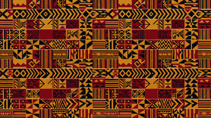 Fototapeta premium Seamless African Kente Cloth Pattern with Geometric Tribal Motifs.