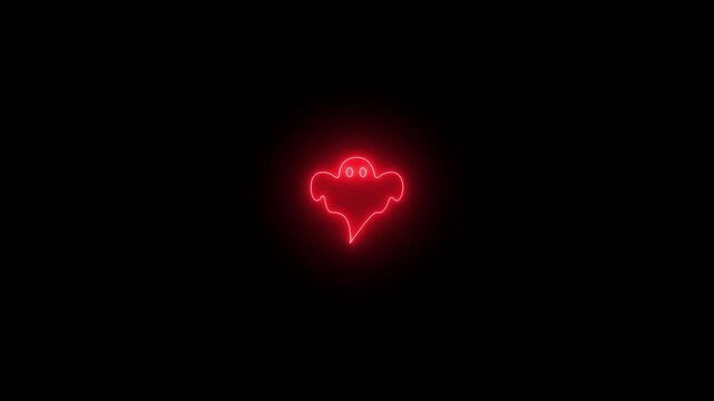 Animated Red Neon Flying Ghost Icon Spooky Halloween Phantom Glow Symbol Dark Black Background Loop