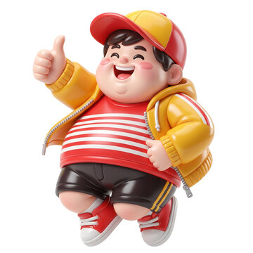Cute Chubby Boy Cartoon 3D Character Giving Thumbs Up Isolated on White Background