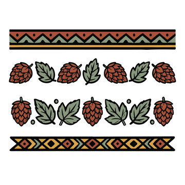 Decorative border design featuring stylized hop cones and leaves with geometric patterns.