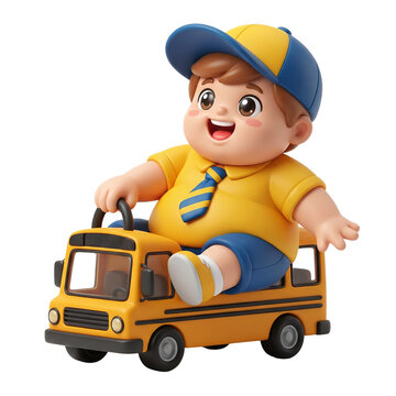 Happy Kid 3D Illustration Playing with Toy Bus Back to School Concept