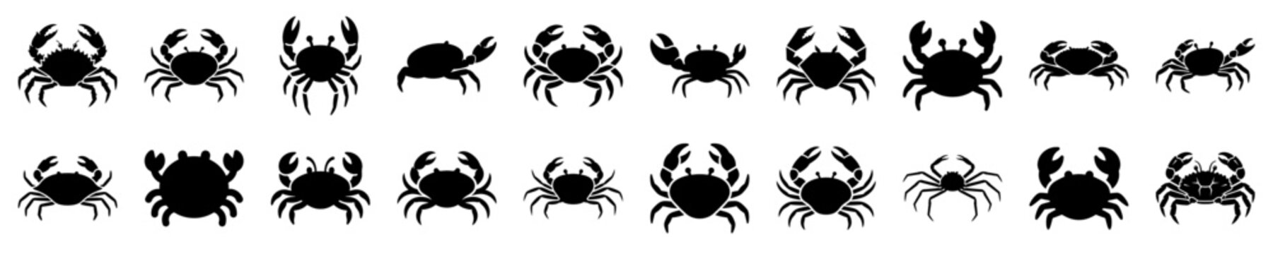 Crab solid glyph icon set for marine life design. Vector illustration.