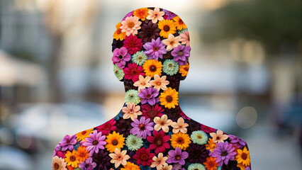 Obraz premium Profile woman body flowers colorful floral silhouette nature spring bloom petal vibrant decoration beauty artistic creative
