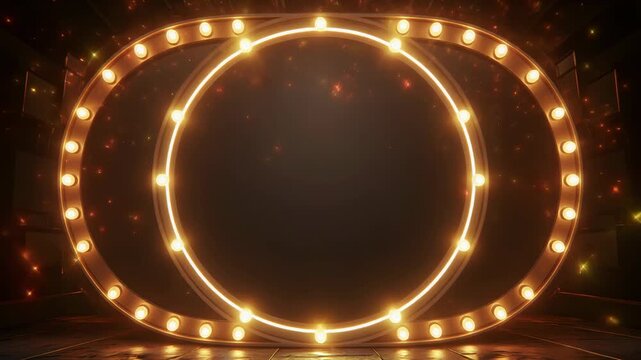 animated retro stage signboard &mdash; circular bulb frame glowing brightly, elegant warm neon 