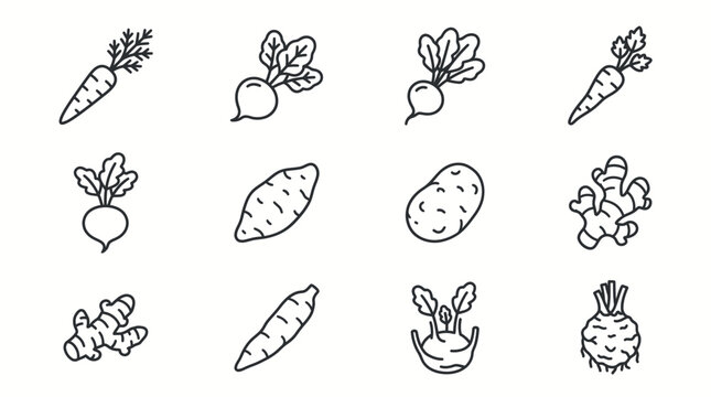 Set of hand drawn root vegetable icons.