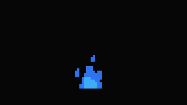 blue flame idle animation in pixel art style with black scren background