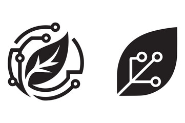 Obraz premium Eco Technology Leaf Circuit Logo Icon Set Minimal Green Innovation And Smart Sustainability Vector Design Collection